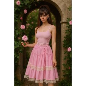 Y2k S Coquette Pink Lace Trim Skirt Romantic Cottagecore Fairycore Balletcore